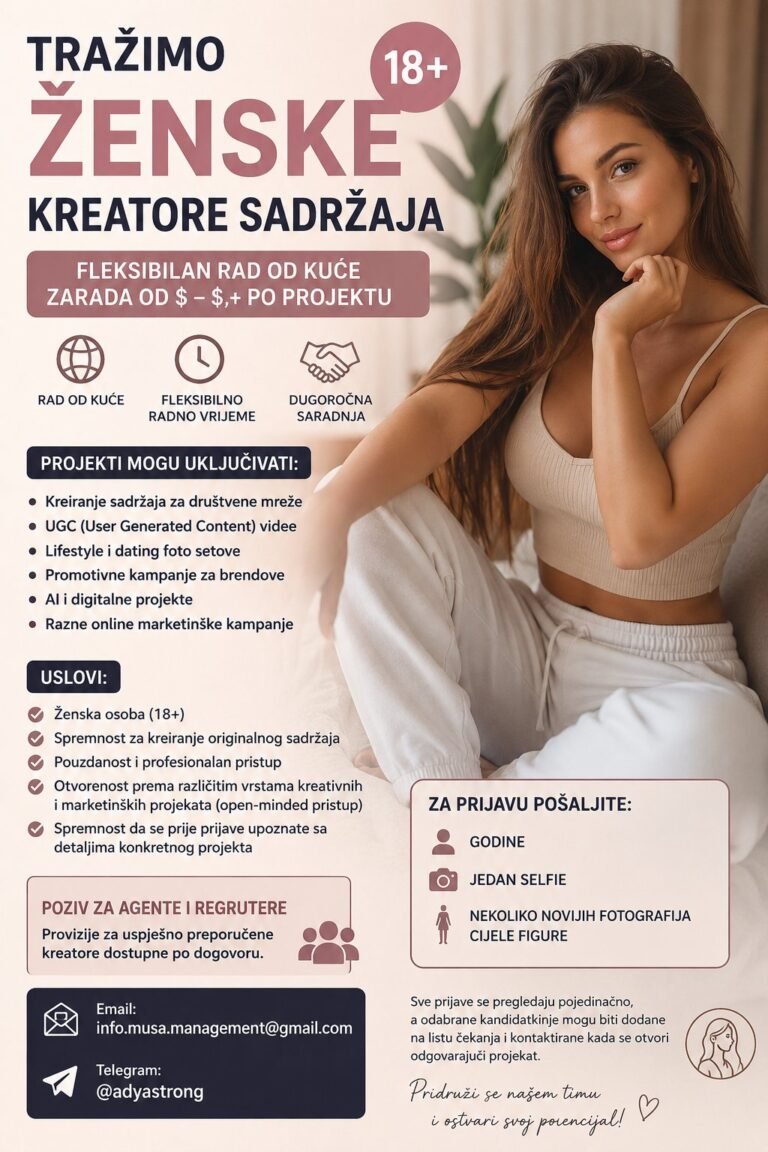 🌟 TRAŽIMO ŽENSKE KREATORE SADRŽAJA (18+) oglas Skakalo